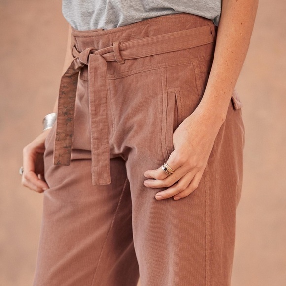 Sundance NWOT Emily Softest Corduroy Crop Pants w/ Tie Coral Size 8 - Picture 3 of 14